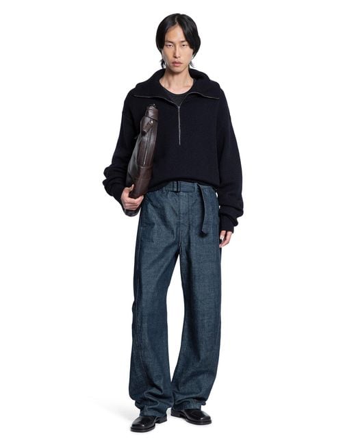 Lemaire Blue Denim Wide-Leg Twisted Belted Pants for men