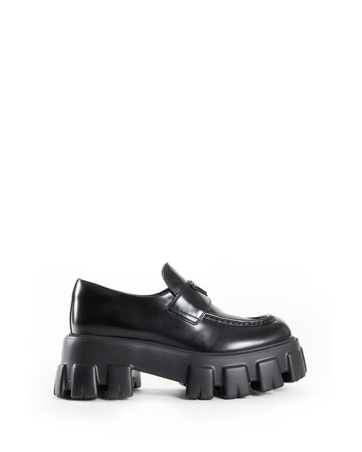 Prada Black Brushed Leather Monolith Loafers