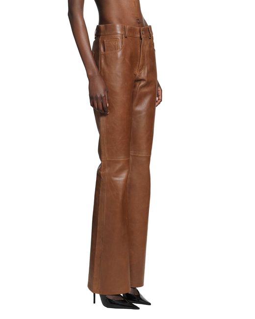 Haikure Brown Flora Silky Leather Trousers