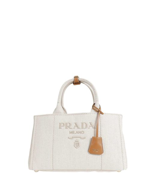 Prada White Jardinière Large Linen Blend Handbag