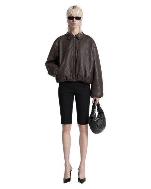Magda Butrym Black Cropped Leather Bomber Jacket