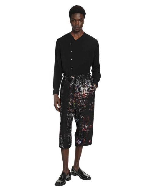 Yohji Yamamoto Black Stained Glass Printed Bermuda Pants for men