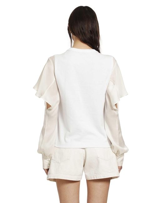 Sacai White Satin X Cotton Jersey T-Shirt