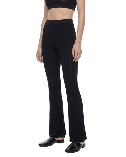 Laneus Black Ribbed Openwork Bootcut Leggings