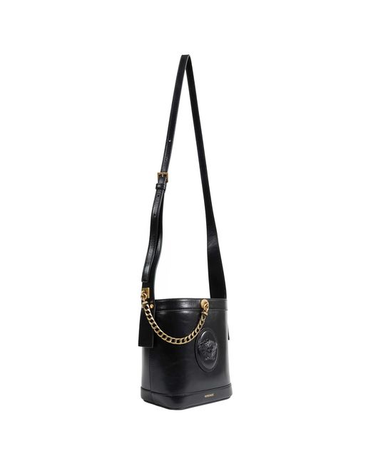 Versace Black Pivot Mini Leather Buket Bag