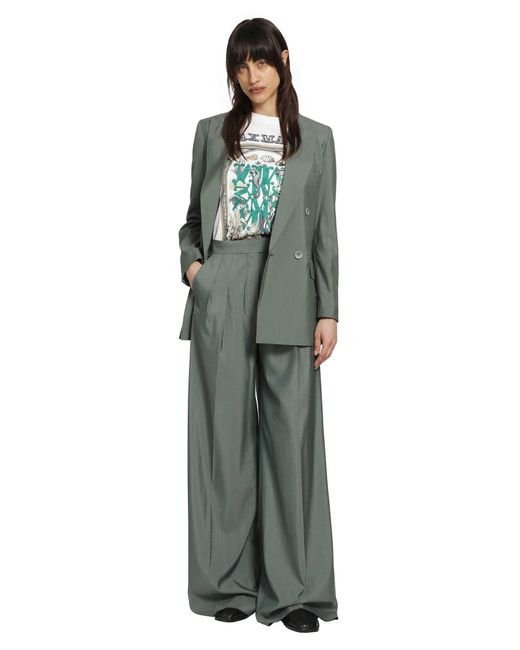 Max Mara Green Wide Leg Wool And Silk Trousers