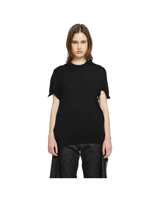 Junya Watanabe Black Short Sleeve Wool Sweater With Splits