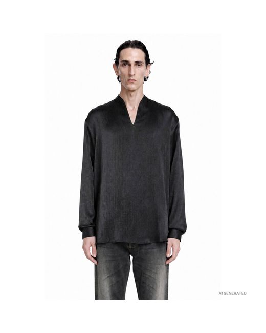 Giorgio Armani Black Hammered Silk Satin Shirt for men
