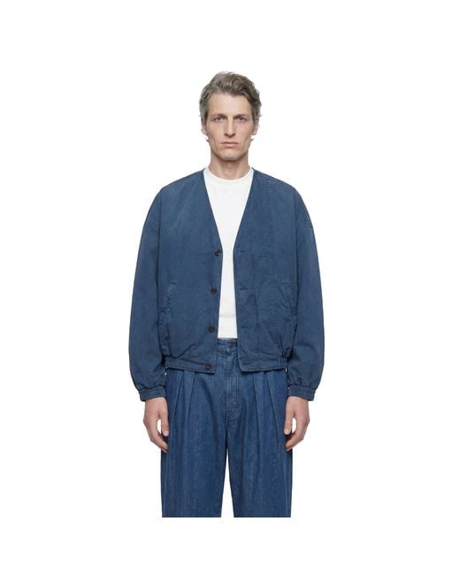 Hed Mayner Blue V-Neck Denim Jacket for men