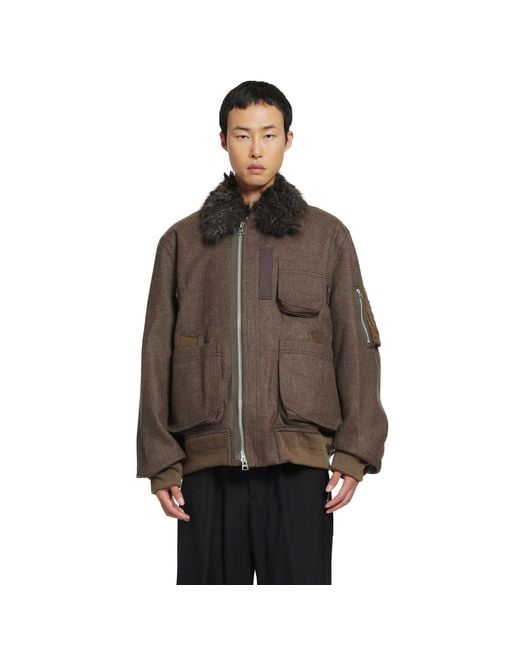 Sacai Brown Wool Melton Blouson Jacket for men