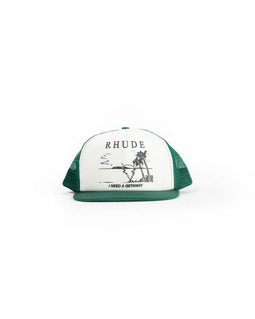 Rhude Green I Need A Getaway Snapback Trucker Hat for men