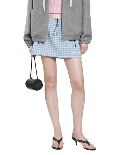 Miu Miu Blue Vichy Fleece Mini Skirt