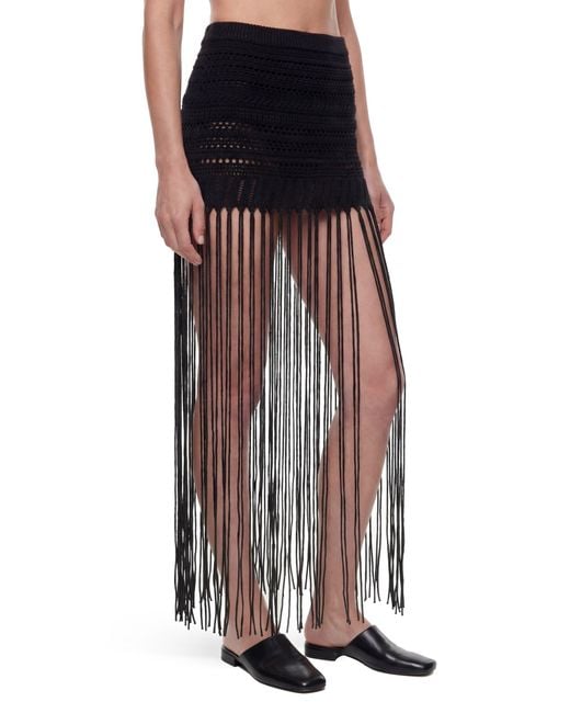Laneus Black Fringed Crochet Knit Skirt
