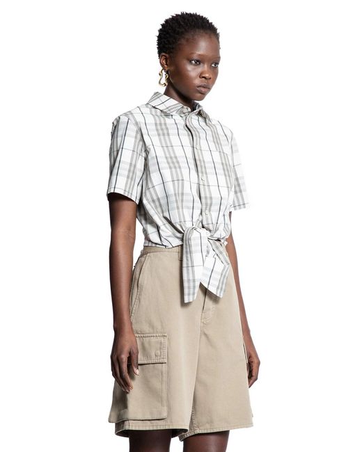Burberry Natural Cropped Check Cotton Short Sleeve Shirt