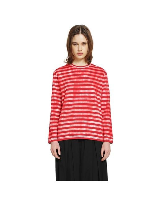 Comme des Garçons Red Striped Cotton Jersey Long Sleeve T-Shirt