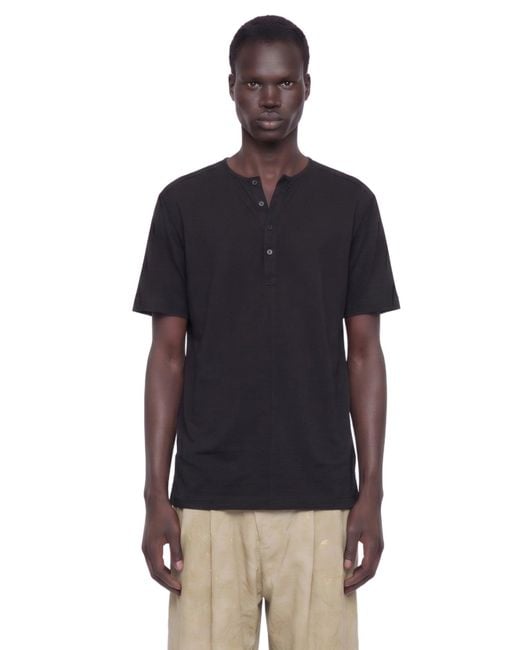 Ziggy Chen Black Henley Neck Gathered T-Shirt for men