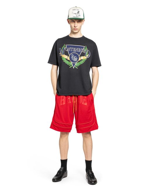 Rhude Red Baggy Mesh Collegiate Shorts for men