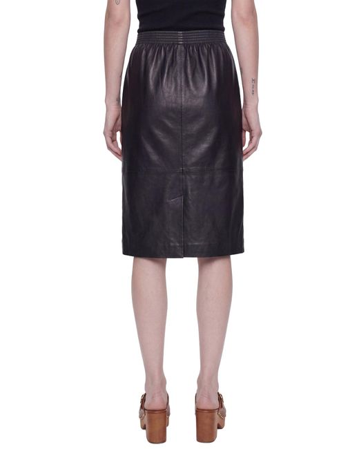 Chloé Black Leather Knee-Length Pencil Skirt