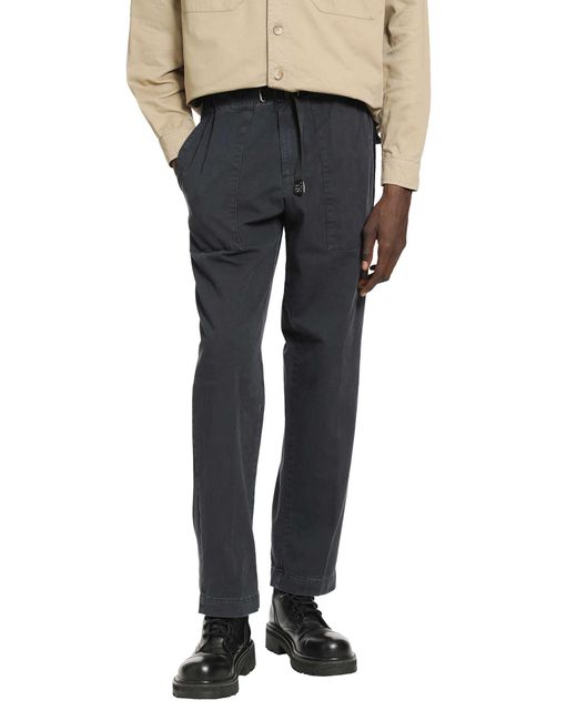 White Sand Black Belted Cotton Trousers for men