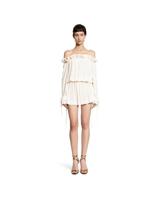 Saint Laurent White Gathered Mini Dress