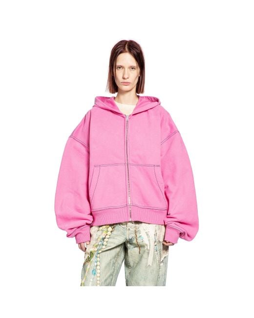 Acne Pink Signature Logo Zip-Up Hoodie