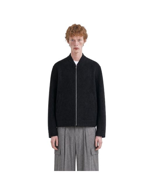 Harris Wharf London Black Boiled Wool Bomber Jacket for men