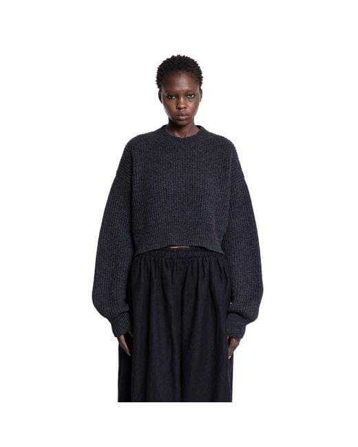 Uma Wang Women's Blue Cropped Ribbed Knit Sweater