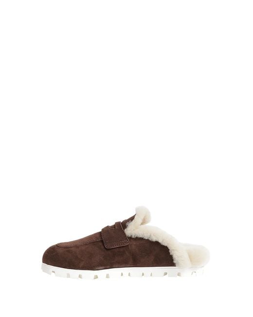 Miu Miu Brown Shearling-Lined Suede Mules