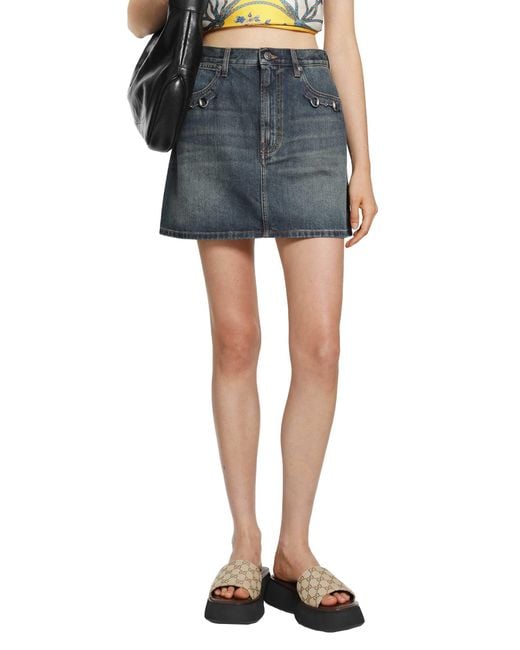 Gucci Blue Horsebit Denim Mini Skirt