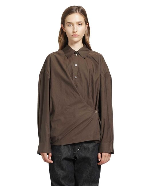 Lemaire Brown Straight Collar Twisted Shirt
