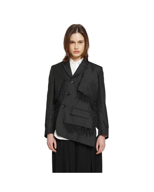 Comme des Garçons Black Single-Breasted Blazer With Frayed Trim