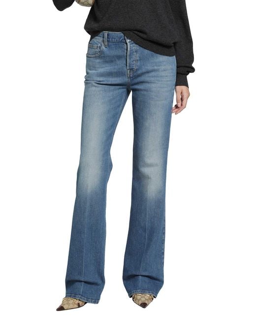 Gucci Blue Flared Stretch Cotton Denim Jeans
