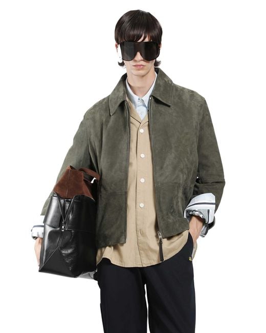 Loewe Green Suede Zip-Up Jacket for men