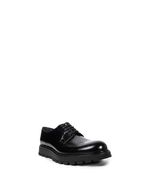 Prada Black Brushed Leather Lace-Up Shoes for men