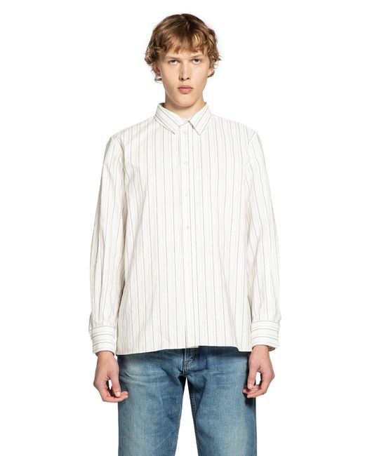 Saint Laurent White Cassandre Striped Shirt for men