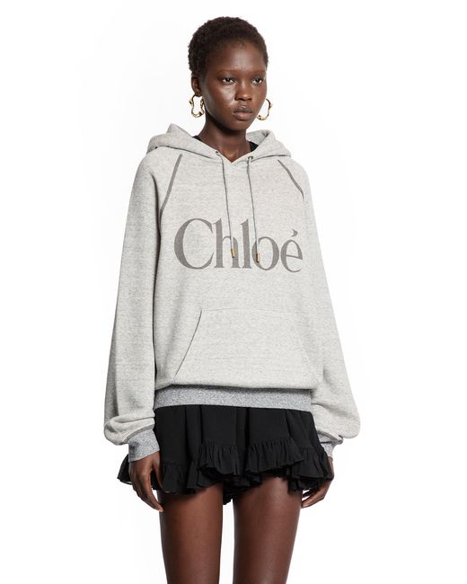 Chloé Gray Oversized Logo Hoodie Sweatshirt