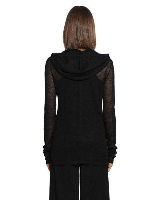 Rick Owens Black Tower Hooded Ls T