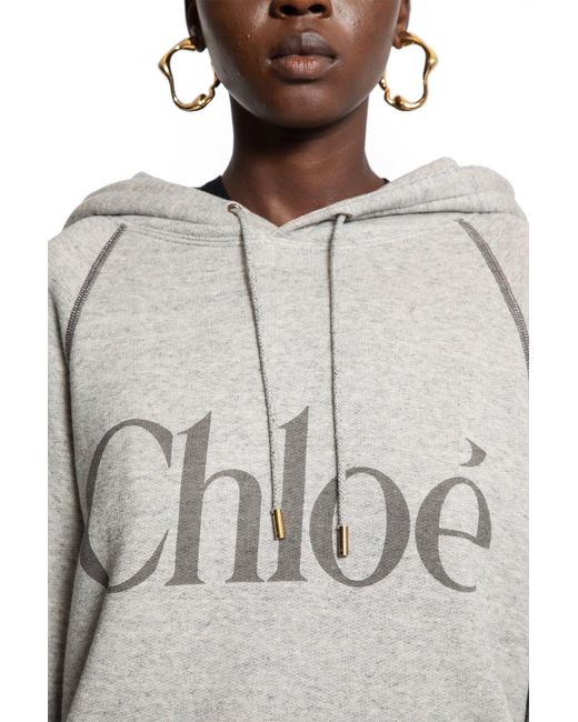 Chloé Gray Oversized Logo Hoodie Sweatshirt