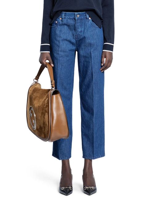 Gucci Blue Cropped Straight Leg 5 Pocket Jeans