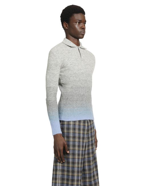 ERL Gray Thin Gradient Knit Polo for men