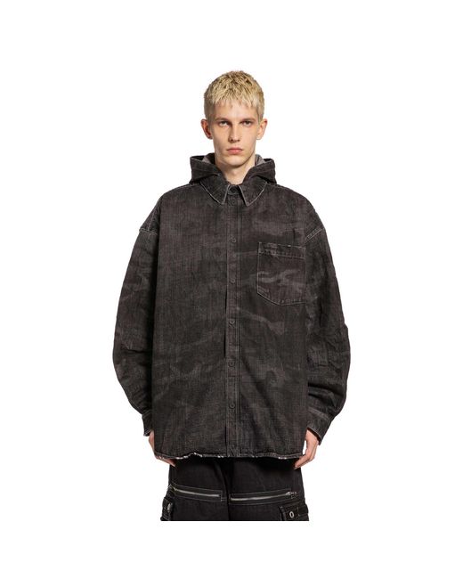 Balenciaga Black Washed Camo Denim Hooded Shirt for men