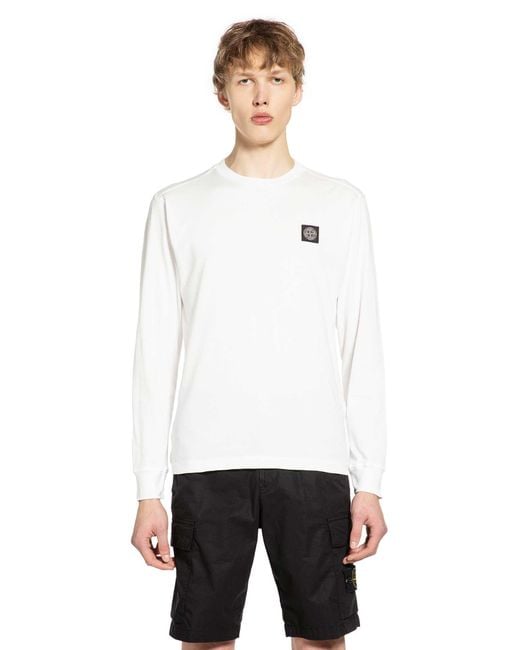Stone Island White 2100031 60/2 Long Sleeve T-Shirt for men