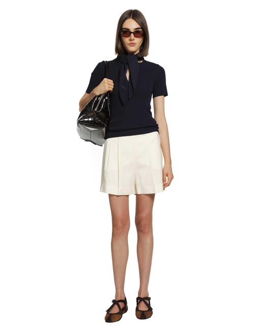 Max Mara Blue Tie-Detailed Ribbed-Knit T-Shirt