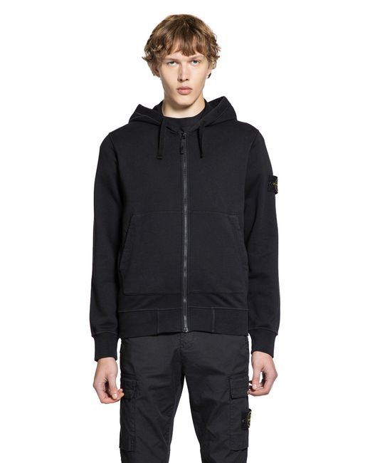 Stone Island Black 6100061 Cotton Fleece Hooded Zip Sweatshirt for men