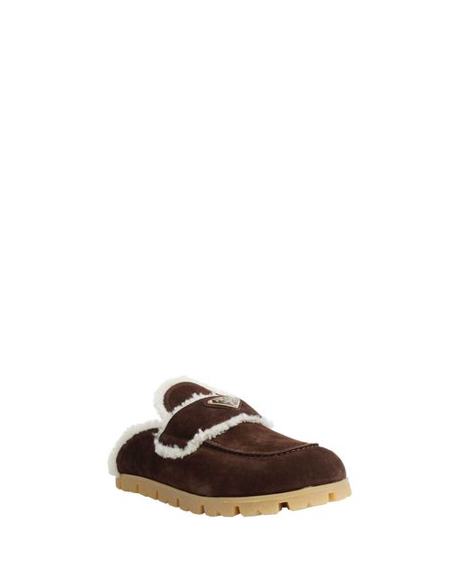 Prada Brown Suede And Shearling Mules