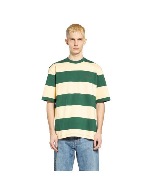 Marni Green Maxi-Stripe Cotton T-Shirt for men