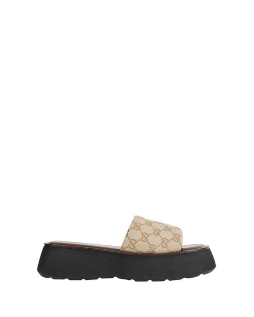 Gucci Natural Gg Canvas Flatform Slide Sandals