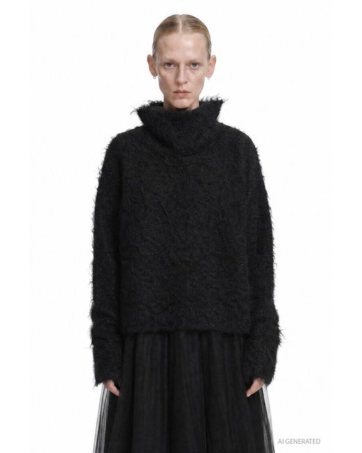 Marc Le Bihan Black Fluffy Mohair Turtleneck Sweater