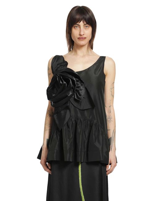 Simone Rocha Black Pressed Rosette Tilted Neck Peplum Top