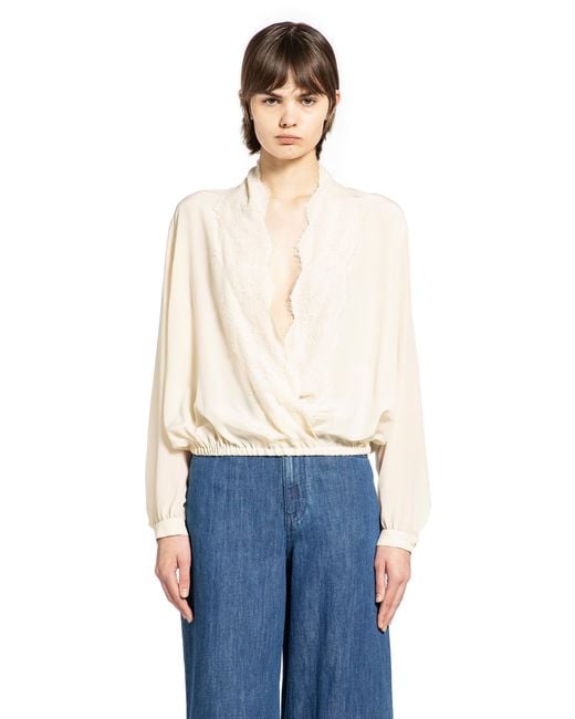 Valentino White Lace Neck Blouse